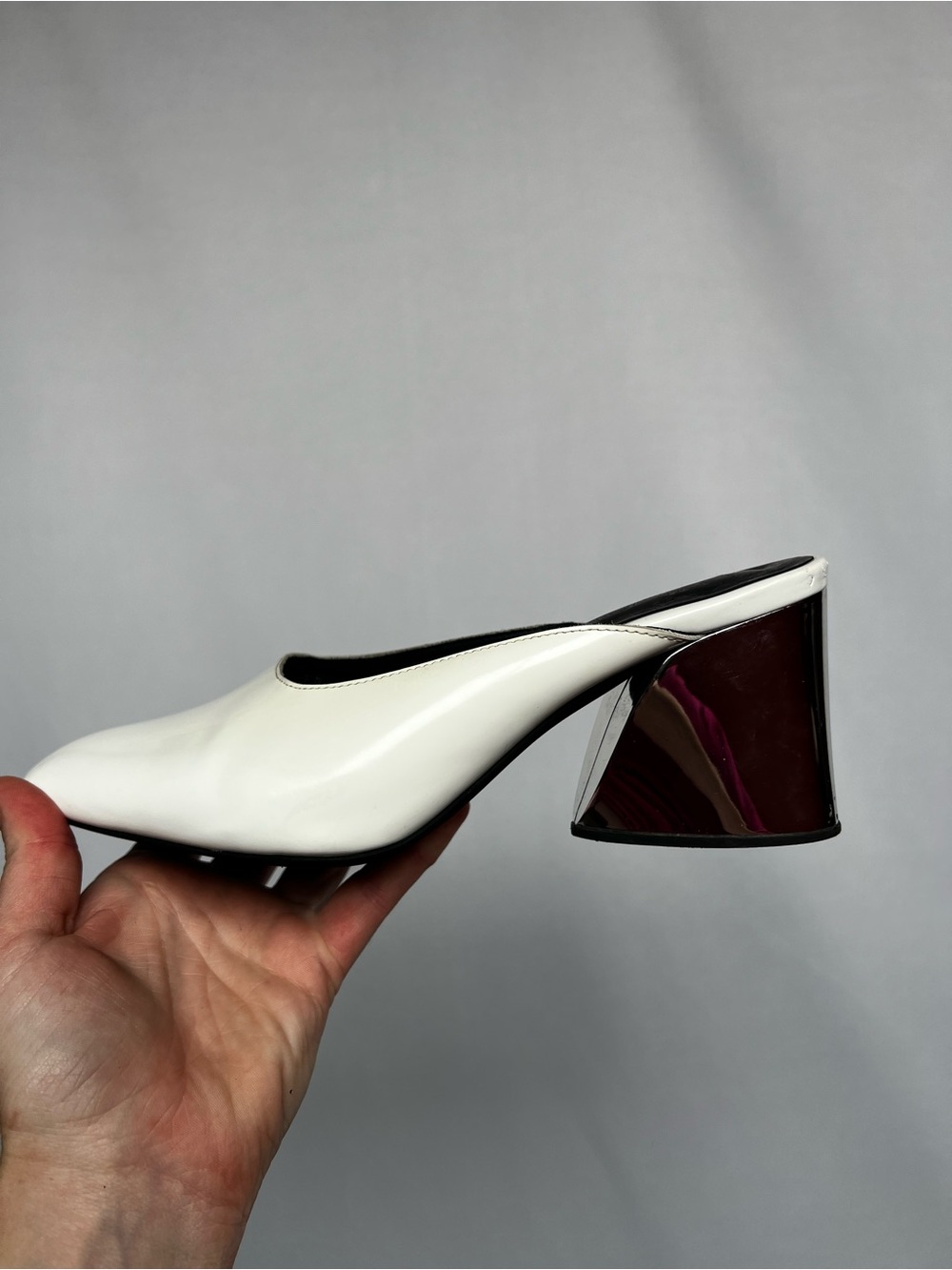 Jeffrey Campbell Sculptural Mule Heels White Chrome Square Toe Size 7.5 - Picture 7 of 9